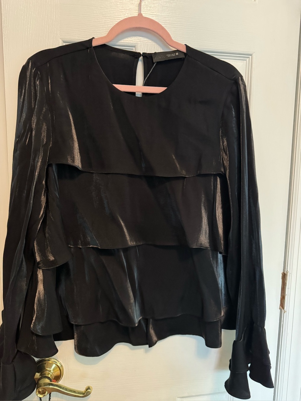 Black Layered Ruffle Blouse - ZARA Brand